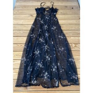 Vintage Malini Floral Sheer Night Gown Lingerie Size Small Women’s Black